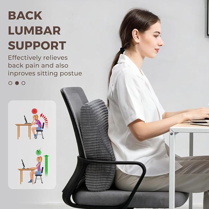 Lumbar Support Pillow for Recliner Chair/Accent Chair/Couch, Washable Cover | Large Memory Foam Back Support Cushion for Elderly, Ergonomic Backrest Pillow for Back Rest/Pain Relief/Reading, Gray - Image 6