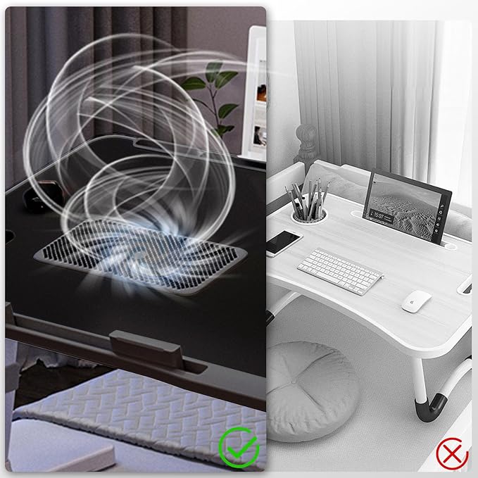 Adjustable Laptop Lap Desk with Cooling Fan USB Light for Adults 60 * 40cm,Black - Image 5