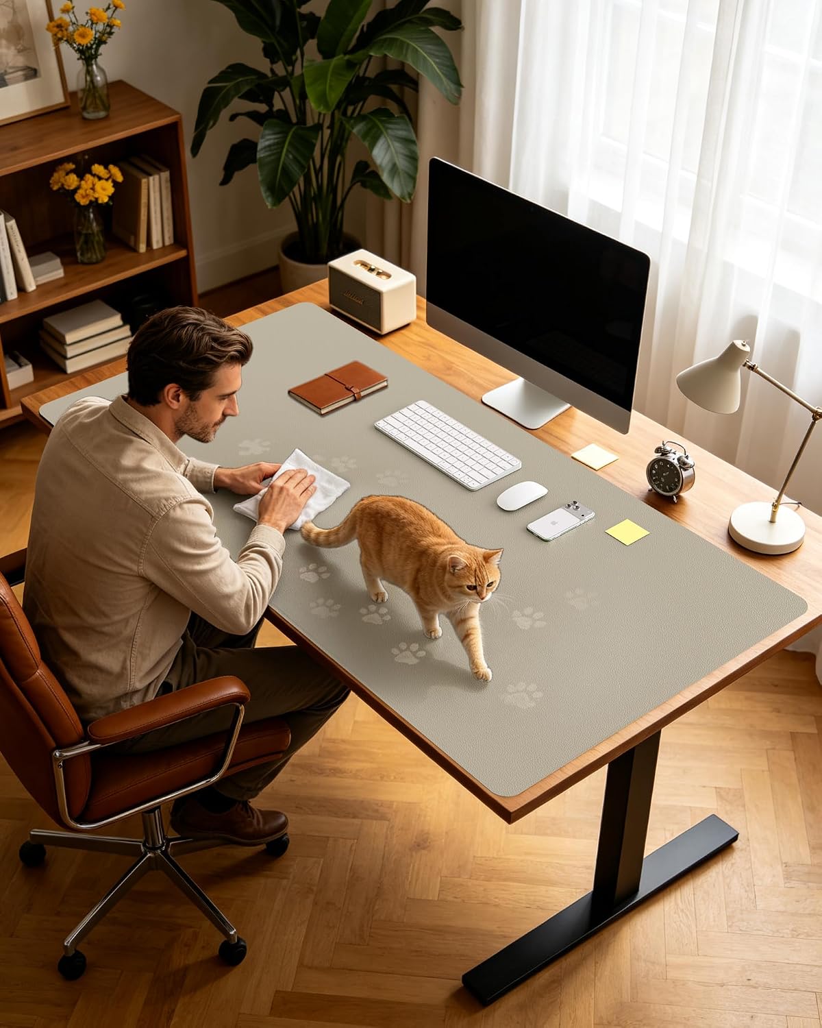 YSAGi Leather Desk Protector, Office Mat, Large Mouse Mat, Non-Slip PU Leather Blotter, Laptop Pad, Waterproof Writing Pad for Office and Home (Olive Beige, 47" x 17") - Image 8