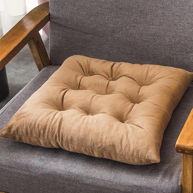 2 Pack Square Seat Cushion Chair Pads for Kitchen Dining Chairs, Soft Comfort Velvet Chair Mat Pillow Cushions with Ties for Office Desk Living Room Tatami 15.5", Khaki - Image 6