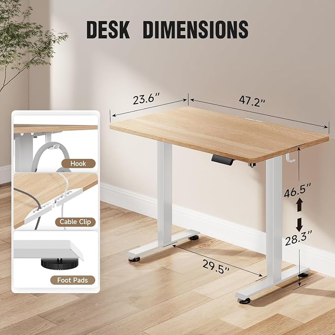 Veken 47.2 Inch Large Electric Standing Desk, Gaming Table, Nature | Height Adjustable Sit Stand Up Computer Tables for Home Office, Study , Writing, Suit students, employees and group work - Image 3