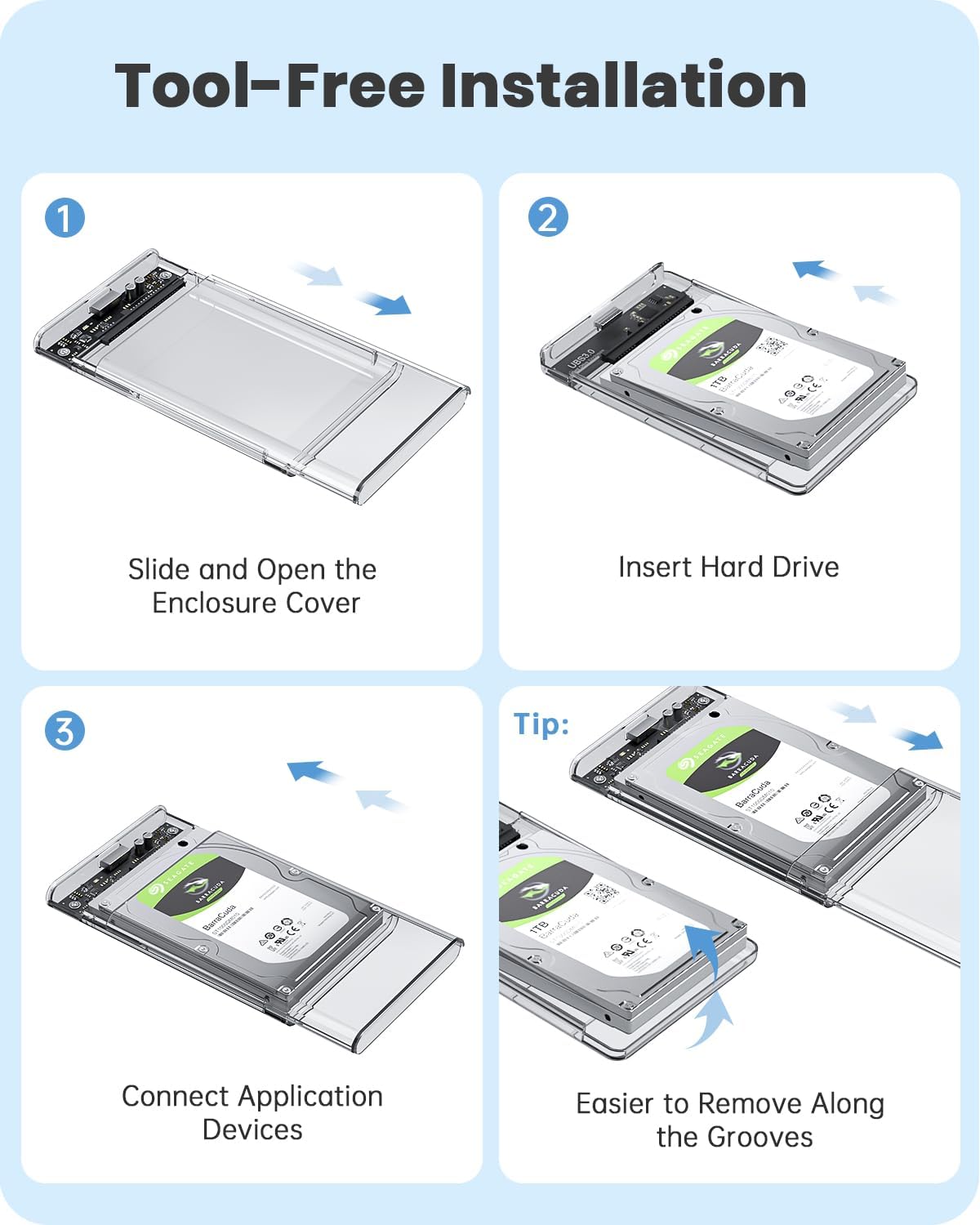 POSUGEAR 2.5'' External Hard Drive Enclosure, 6Gbps USB C 3.1 Gen 2 - Image 2