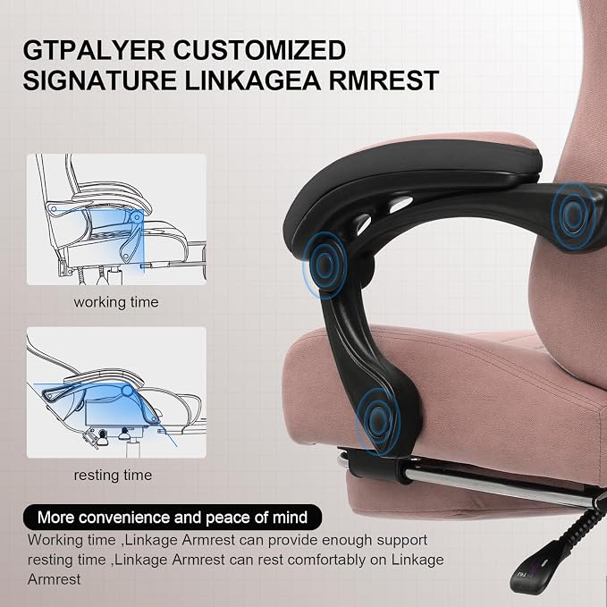 GTPLAYER Gaming Chair, Computer Office Chair with Pocket Spring Cushion, Linkage Armrests and Footrest, High Back Ergonomic Computer Chair with Lumbar Support Task Chair with Footrest - Image 6