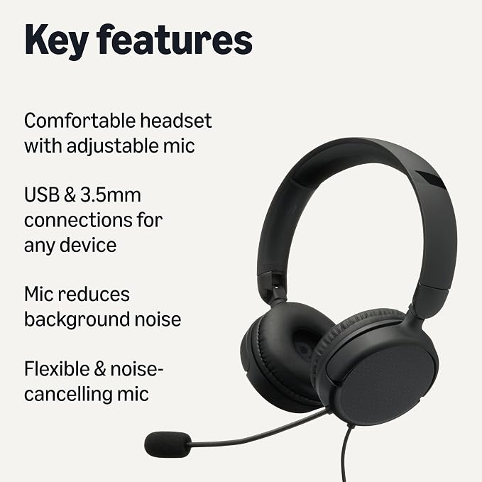 Amazon Basics On Ear Wired Computer Headset with Adjustable Microphone, 3.5mm Port or in-Line Control with USB-A Port, Foldable, Clear Sound, Small/Medium Size, Black - Image 2