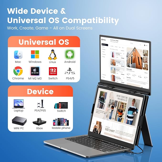 SMISEACOW Laptop Screen Extender 14" for 13-17.3'' Laptops, Portable Dual Monitor for Laptop, Ultra-Slim Clamp-On Vertical Dual IPS 1080P Screen Monitor Extender, USB-C HDMI for Office Travel - Image 7