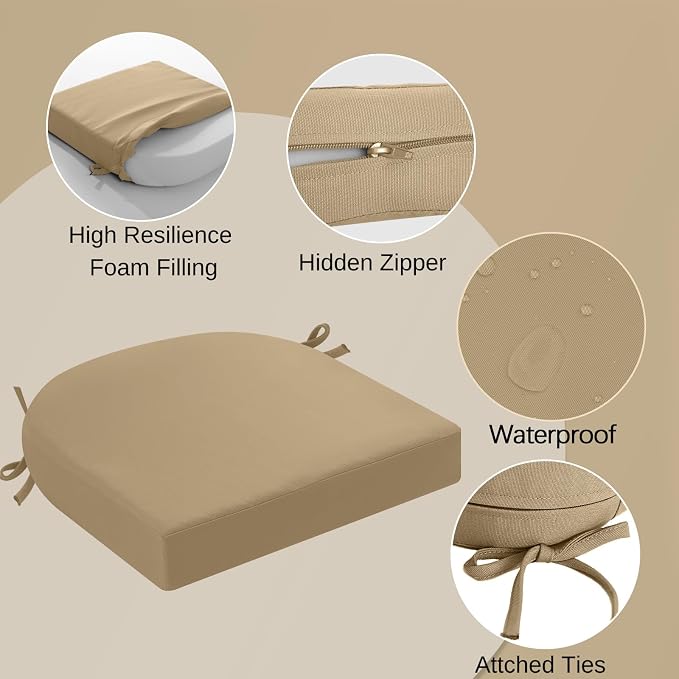 idee-home Outdoor Chair Cushions Set of 2, 19 x 19 Outdoor Seat Cushions | Patio Chair Cushions for Outdoor Furniture Waterproof with Ties, Outdoor Seat Cushion, Patio Chair Pads Dining Chair - Image 2