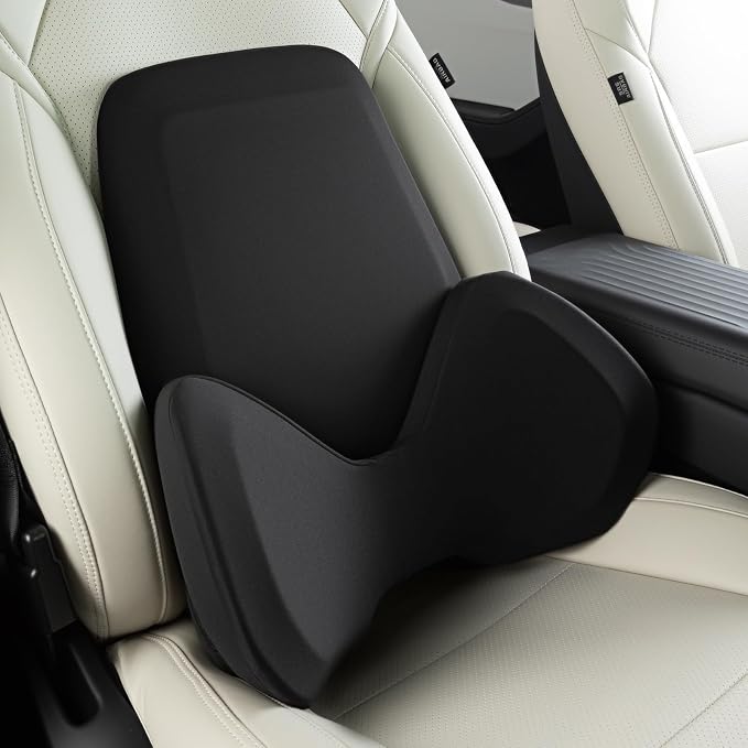 BEBAS Ergonomic Memory Foam Extended Lumbar Support Pillow for Car, Black | Extended Full Back Support, 2-in-1 Detachable Design Lumbar Cushion, Breathable Washable Cover, Fits for Driving, Office by BEBAS