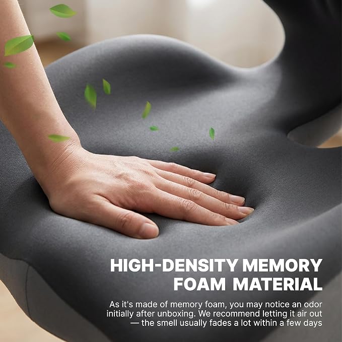 Ergonomic Seat Cushion with L-Shaped Design for Office Chair (Grey) | Memory Foam Orthopedic Cushion with Coccyx Hollow, Lumbar Support & Tailbone Pain Relief for Car, Truck, Gaming Chair - Image 6