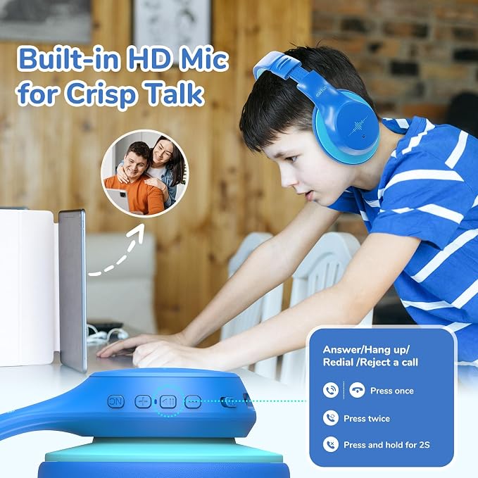 EarFun K4NC Active Noise Cancelling Headphones for Kids,120H Playtime Blue | 74/85/94dBA Volume Limited, Kids Bluetooth Headphones with Mic, Bluetooth 5.4 Stereo Sound Kid Headset for School/Home/Travel - Image 5