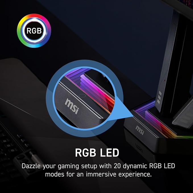 MSI MPG MT161DR - Premium RGB Dual Monitor Stand Arms, 17-38" Support, VESA Compatible, Adjustable Spring Assisted Mount, 35.2 lbs per Screen Capacity, Clamp & Grommet, Quick Release Plate - Black - Image 7