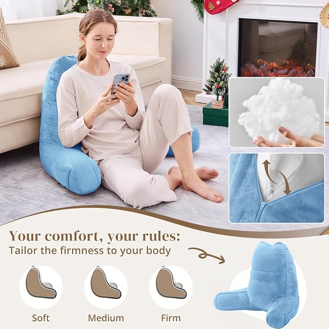 Sasttie Reading Pillow for Bed, Back Pillow for Sitting Up, Blue | 23" Backrest Support Cushion for Couch, Sofa, and Floor, Dorm Essentials, OEKO-TEX, Adjustable Down Alternative Fill - Image 3