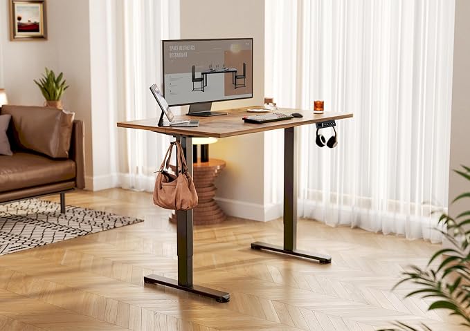 YDN 40 x 24 Inch Rustic Brown Electric Standing Desk | Adjustable Height, Sit Stand, Cable Management, Ergonomic, Home Office - Image 2