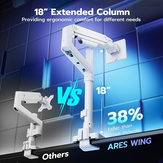 Single Monitor Arm Desk Mount for 17-49 Inch Monitors, White | Heavy Duty Monitor Mount Stacked Monitor Arm Desk Holds 44 lbs - Image 2