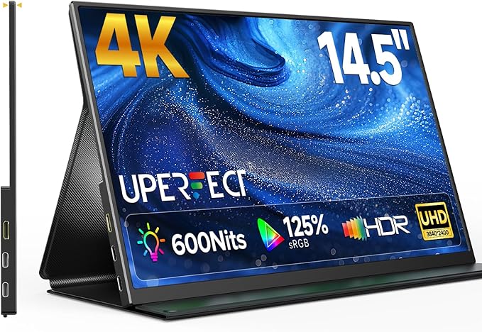 UPERFECT 14.5" 4K Portable Monitor, 125% sRGB, 600 Nits 16:10 Display | 3840×2400 UHD 1.06B Colors, Matte IPS Screen, Smart Cover Included, Metal Frame for Laptop, PC & Travel by UPERFECT