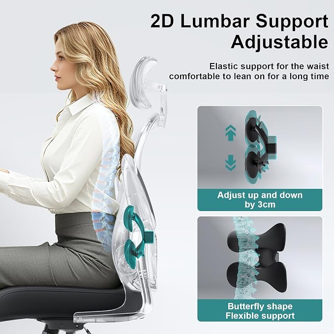 Mesh Office Chair with Adjustable Lumbar Support and Headrest, Ergonomic High Back Task Chair for Home Office, Flip-Up Arms 90-120° Tilt Lock Rolling Swivel Work Chairs(Black6065) - Image 6