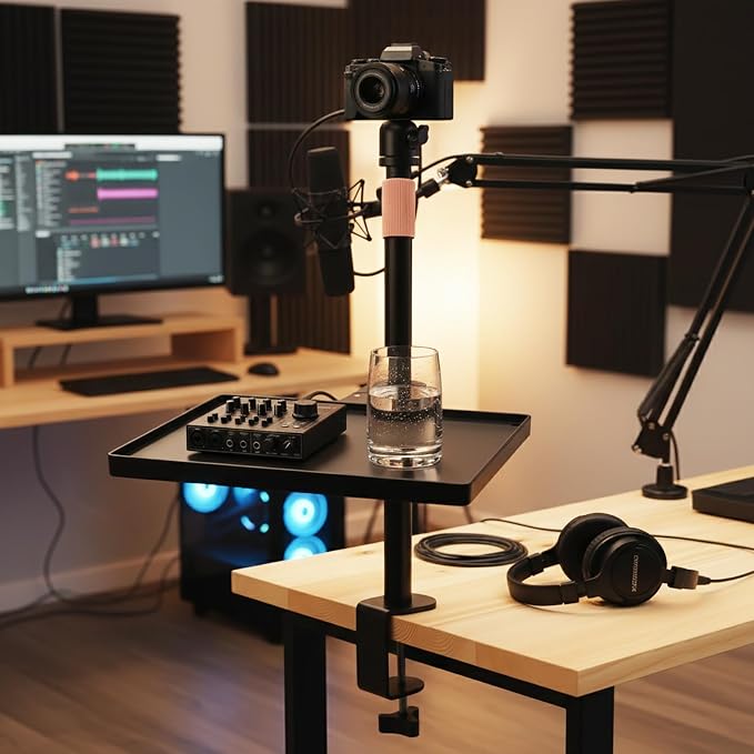 Extendable Camera Desk Mount w Detachable Tray for DSLR Live Stream Vlog | 17.7-28.74" Adjustable height. 8.93"x6.75" Tray holds 4.4lb. 1/4" Ball head 360° rotation.Fits desks up to 2.36". Tool-free - Image 8