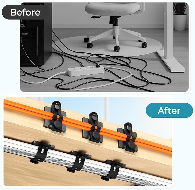Kanemc 20PCS Cable Management Kit Adhesive Cable Clips | 20 Adjustable Cable Holders,20 Zip Ties,20 Screws&10 Extra Cable Straps, Cord Organizer for Home Office Under Desk Behind TV - Image 7