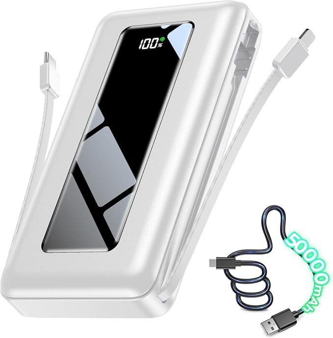 Portable Charger Power Bank 50000mAh with Built-in Cables by JKELAR