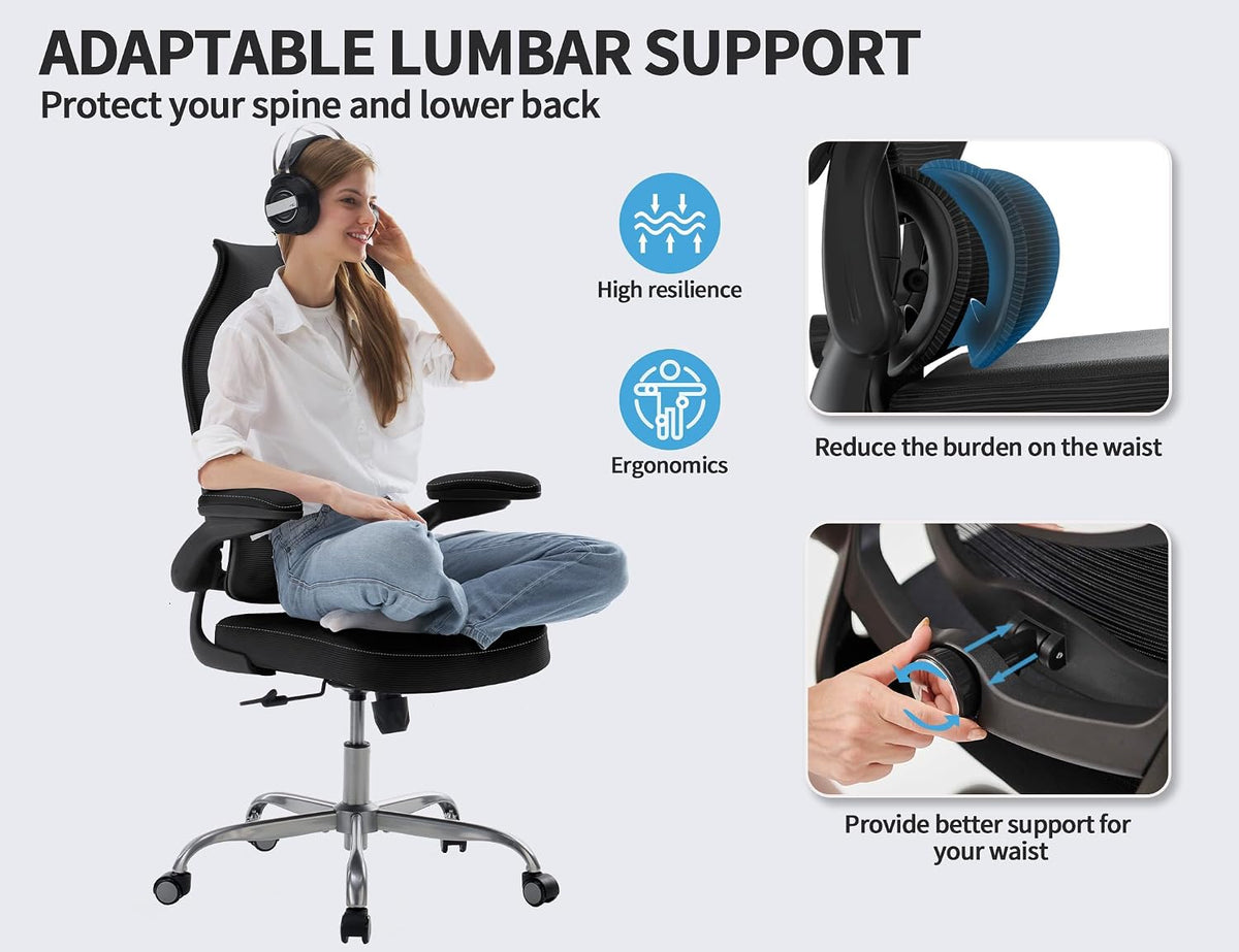 TRALT Office Chair Ergonomic Desk Chair with Lumbar Support Black, 4 - Image 4
