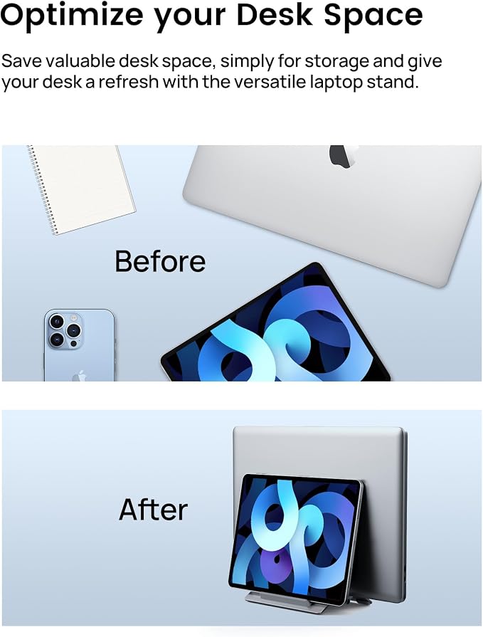 Vertical Laptop Stand for Desk, Gravity Auto Lock Vertical MacBook Stand, Aluminum Laptop Vertical Dock Stand Holder Compatible with MacBook Pro, MacBook Air, Silver - Image 9