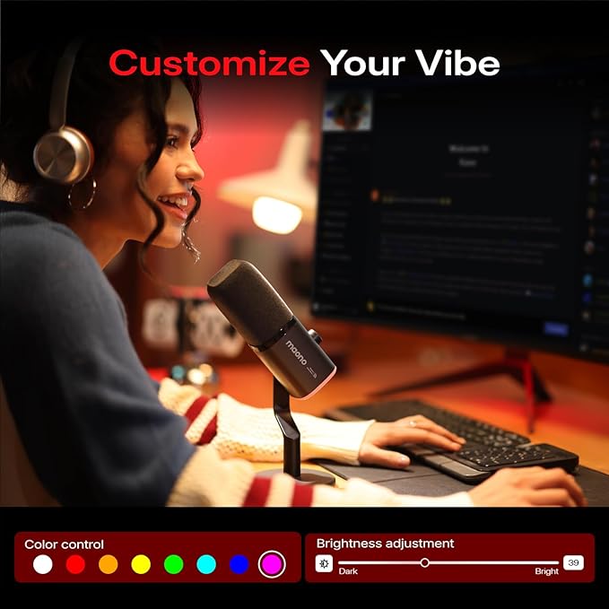 MAONO PD100W Wireless Dynamic Gaming Microphone for PC with USB-C Receiver | One-Click Noise Reduction,Custom RGB,Mute,Monitoring, Companion App,Wireless Desktop Mic for Creator, Stream, Podcast, Black - Image 6
