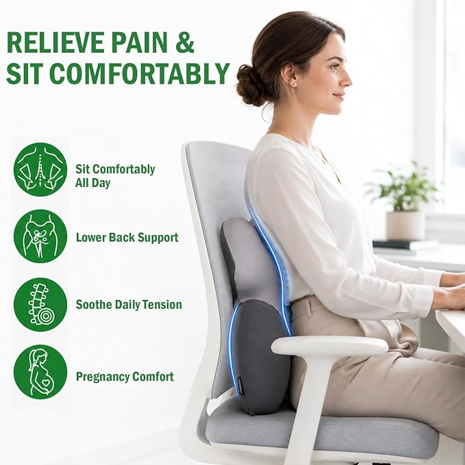 Full Back Support Pillow for Office Chair, 3-Zone Memory Foam | Large 3-zone memory foam backrest with breathable washable cover and adjustable strap for office chairs and wheelchairs - Image 7