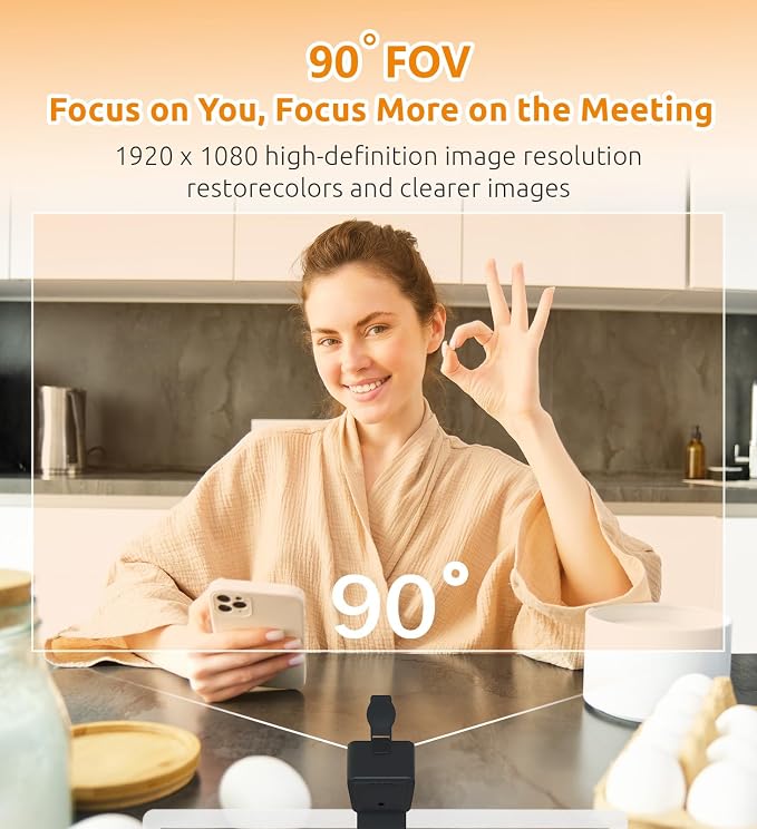 TOUCAN 1080P Webcam for pc, Webcam with Microphone for Laptop, Plug and Play USB Web Cam, 90°View Computer Camera, External Camera for Streaming, Skype, Zoom, FaceTime, Hangouts, MacBook/Tablet - Image 7