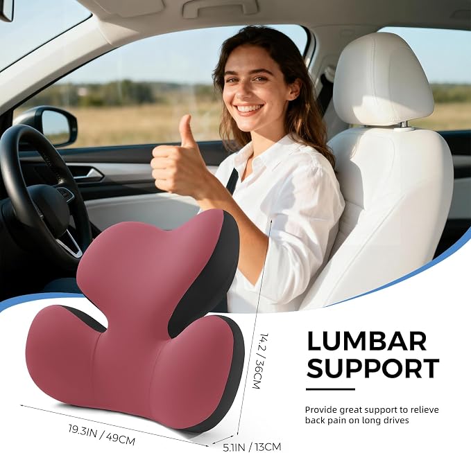 BEBAS Ergonomic Memory Foam Lumbar Support Pillow for Car, Red | Zoned Pressure Relief for Back Support, Lumbar Cushion with Fixed Ring, Breathable Washable Cover, Fits for Driving & Office - Image 2