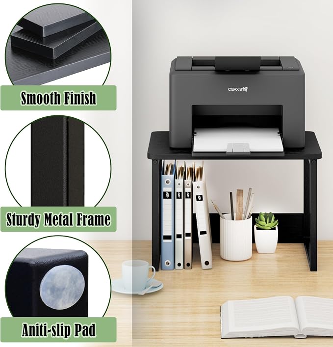 MARTY Desktop Printer Stand 2 Pack Printer Shelf for Desk Home/Office,Black | Small Printer Stand for Desk, Printer Riser with Storage, Monitor Riser, Under Desk Small Table for Fax Machine Scanner - Image 8