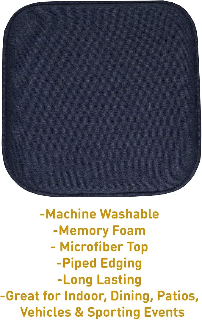Sweet Home Collection Chair Cushion Memory Foam Pads Honeycomb Pattern Slip Non Skid Rubber Back Rounded Square 16" x 16" Seat Cover, 4 Pack, Charlotte Navy - Image 3