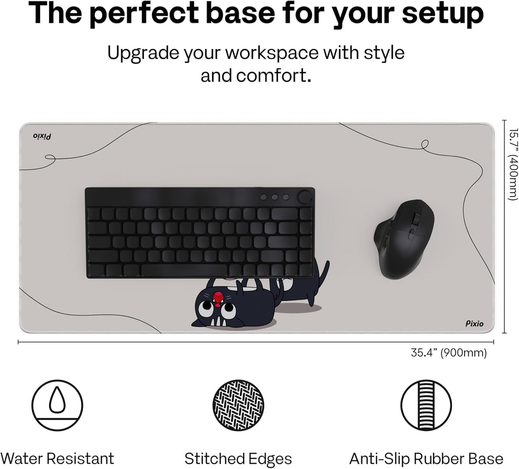 Pixio Mouse Pads - 36 x 16 inch XXL Playful Cats (Center) Beige Multifunctional Large Desk Mats for Gaming, Office, Desktop Anti-Slip Waterproof Washable Computer Mouse Mat - Image 2