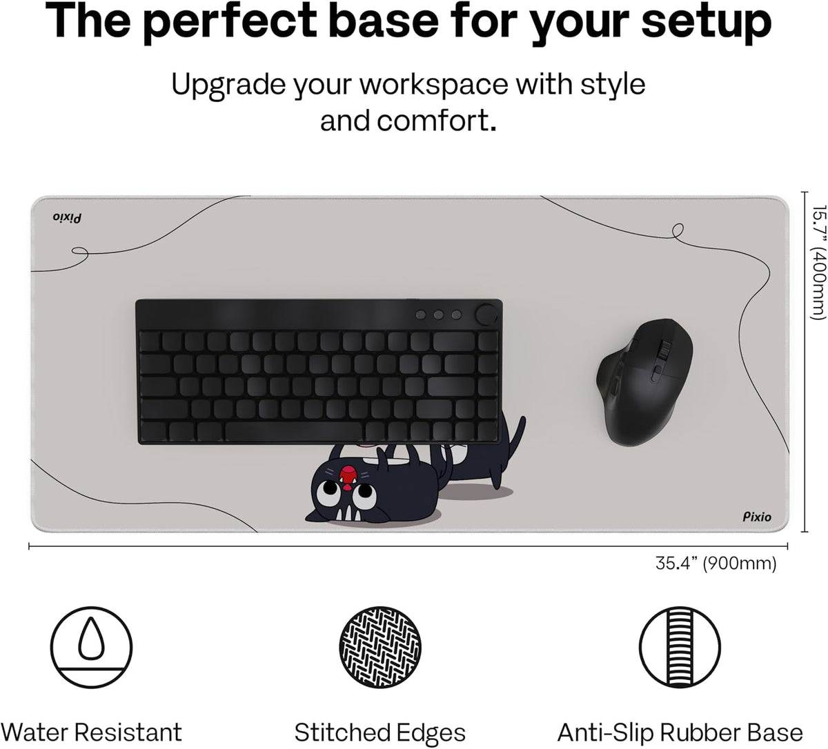 Pixio Mouse Pads - 36 x 16 inch XXL Playful Cats (Center) Beige Multifunctional Large Desk Mats for Gaming, Office, Desktop Anti-Slip Waterproof Washable Computer Mouse Mat - Image 2