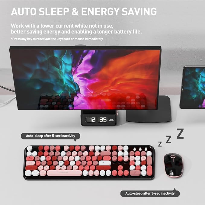2.4GHz Wireless Keyboard and Mouse Set with Switch Button - Full-Size Keyboard - Compatible for Windows/Laptop/PC/Notebook/Smart TV and More - Black Colorful - Image 8