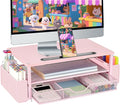 AUPSEN Pink Desk Organizers and Accessories, 2-Tier Wood Computer Monitor Stand with Drawer, Pen Storage & Phone Holder, Office Desk Accessories, Workspace Desktop Organization for Office Supplies by AUPSEN