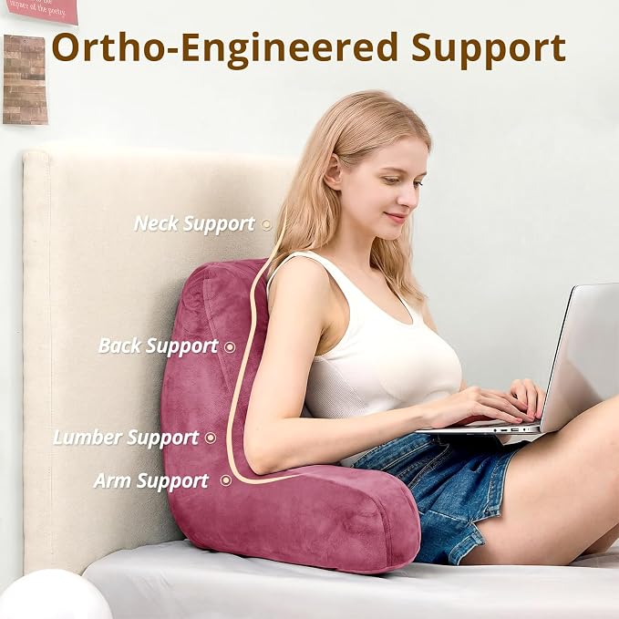 Sasttie Reading Pillow for Bed, Back Pillow for Sitting Up, Rose Pink | 18" Backrest Support Cushion for Couch, Sofa, and Floor, Dorm Essentials, OEKO-TEX, Adjustable Down Alternative Fill - Image 2