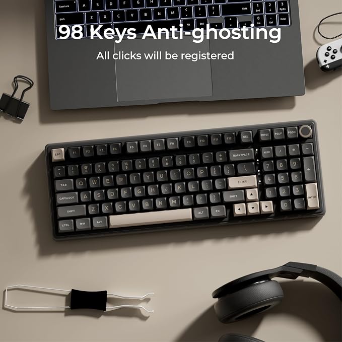 RK ROYAL KLUDGE R98 Pro Wired Mechanical Keyboard, 96% Creamy Gaming Keyboard RGB Backlit with Number Pad and Volume Knob, Gasket Mount, MDA Profile PBT Keycaps, Hot Swappable Pre-lubed Linear Switch - Image 9