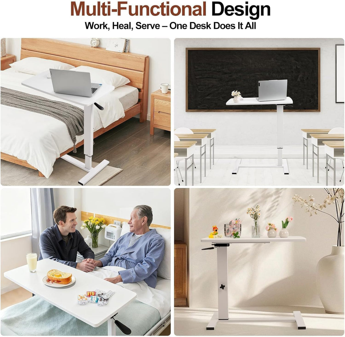 32" Foldable Pneumatic Adjustable Overbed Table with Wheels - Image 6