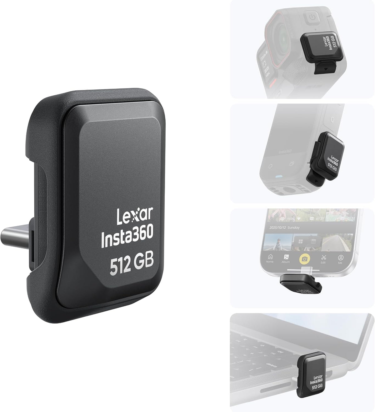 Insta360 Quick Reader 512GB Portable SSD, Fast External Thumb Drive Storage, USB-C Memory Stick Ace Pro 2/X5/X4 Air, iPhone, Android, PC, Co-Developed with Lexar for Creators by Insta360