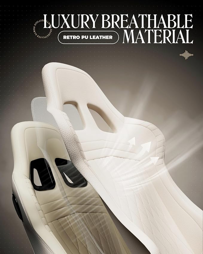 GTPLAYER Gaming Chair with Speakers, Video Game Chairs with Footrest, PC Gamer Chairs for Adults - Padded High Back Ergonomic Reclining Silla Gamer, Linkage Armrest, Ace Pro, Ivory - Image 8