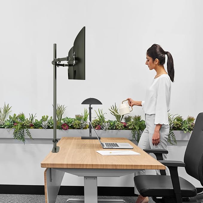 Pholiten Extra Tall Dual Monitor Stand, Dual Monitor Mount, Desk Mount up to 47 inch Pole, 2 Monitor Stand, Computer Monitor Arm, Fully Adjustable Stand for up to 27 inch Screens - Image 2