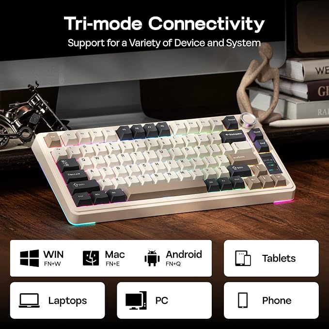 EPOMAKER X Aula EA75 MAX Wireless Gaming Keyboard with Screen & Knob | 5000mAh, Hot-Swap, Lubed Switches, RGB Backlit, Creamy Gasket, 75% Mechanical Keyboard (Retro White, Reaper Switch) - Image 5