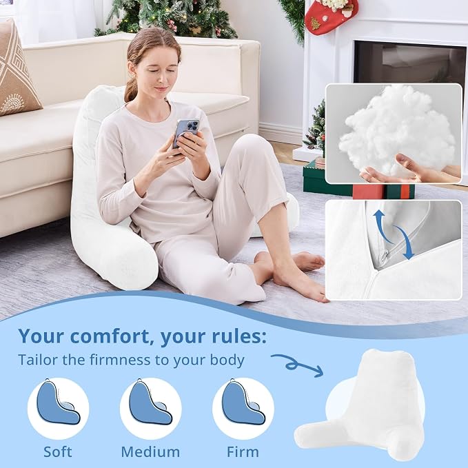 Sasttie Reading Pillow for Bed, Back Pillow for Sitting Up, White | 25" Backrest Support Cushion for Couch, Sofa, and Floor, Dorm Essentials, OEKO-TEX, Adjustable Down Alternative Fill - Image 3