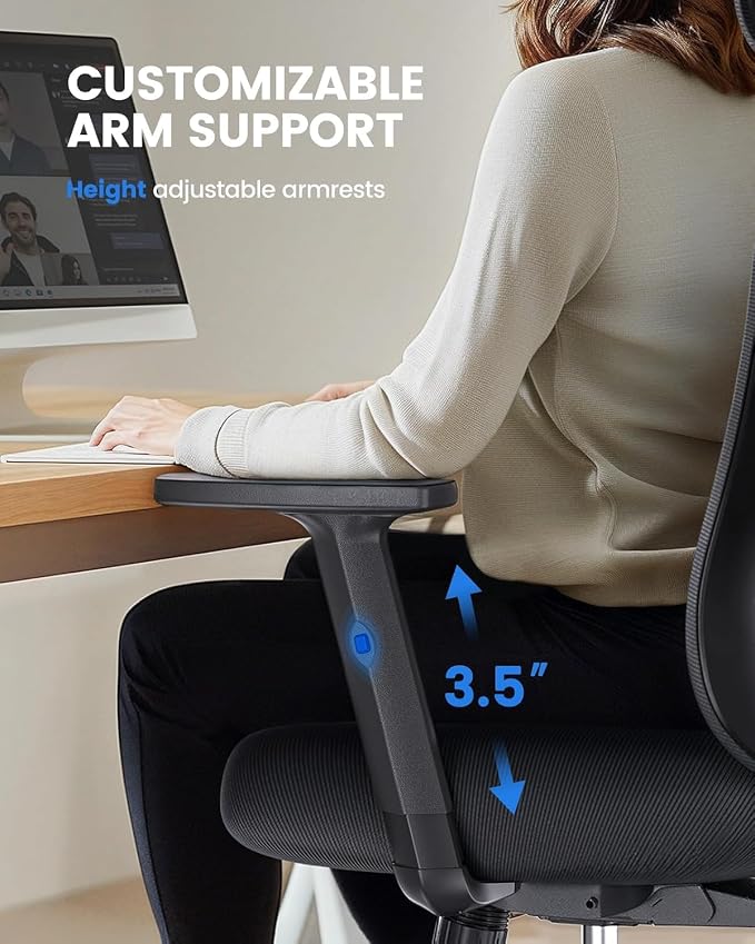 NOBLEWELL Ergonomic Office Chair with Padded Lumbar Support, 2D Headrest, Adjustable Armrests, Upgraded Contoured Seat Cushion, 130° Rocking Tilt, Computer Gaming Chair for Home Office, Pack of 2 - Image 7
