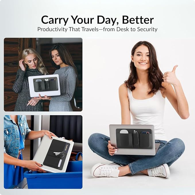 3-Pocket Mouse & Hard Drive Holder for Laptop, Stick-On Pouch | Reusable 3M Adhesive | Fits 2.5-Inch External HDDs, SSDs, Mice, USB Drives & More | Elastic Sleeve with Built-In Safety Strap - Image 6