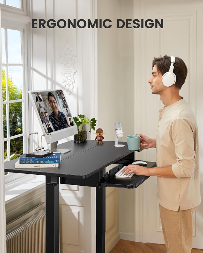 ErGear Electric Standing Desk with Keyboard Tray, 55x28 Inches Adjustable Height Sit Stand Up Desk, Home Office Desk Computer Workstation, Black - Image 6