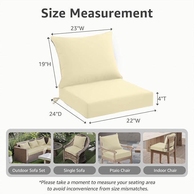 PatioGlow Outdoor Seat Cushion Set 22 x 24 x 4 Inch, Waterproof & Fade Resistant Patio Furniture Cushions with Removable Cover and Ties, Thick Deep Seating Pads for Outside Chair Sofa Couch, Yellow - Image 4