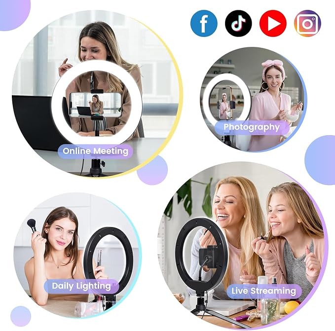 Selfie Ring Light 10" with Tripod Stand and Phone Holder, LED Ring Light for Desk with 3 Light Modes & 11 Brightness Level for Selfie, YouTube, Makeup, Live Streaming, TIKTOK - Image 3