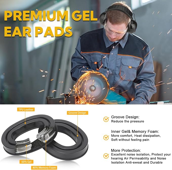Kalence Gel Ear Pads Bluetooth 5.4 Hearing Protection Headphones, 30dB Noise Cancelling Headphones, 1200mAh Rechargeable Safety Earmuffs Bluetooth Ear Protection for Mowing - Image 3