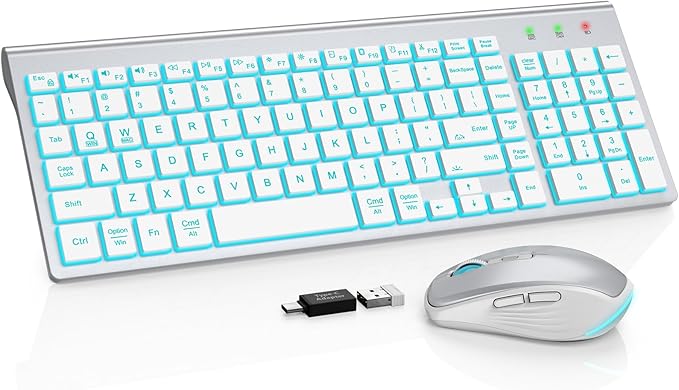 Wireless Keyboard and Mouse Combo, Compact Backlit Scissor Keys | Slim Design, Rechargeable, Quiet Typing, RGB Mouse, Auto Sleep, 2.4GHz USB Wireless, KM61PRO Portable Set for Windows & Mac by SABLUTE