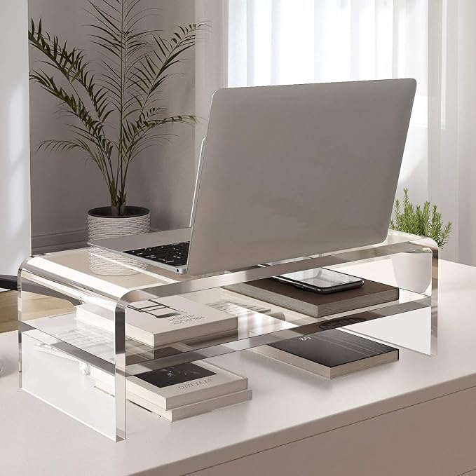 Egchi Acrylic Monitor Stand,2 Tiers Computer Monitor Riser(18x8x5.5 inches),Computer Stand/Monitor Riser for Office,School,Home,Laptop Stand Desktop Stand for Keyboard Storage&Printer TV Screen | Computer Stand, Monitor Riser, for Office,School,Home,La... - Image 4